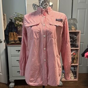 Simply Southern‎ Pink Buffalo Check Long Sleeve Button Up Woman's Shirt Sz Small